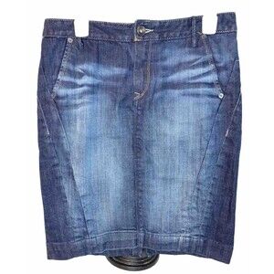 X2 Quality Denim Express Blue Women's Straight Denim Knee Length Skirt Size 8